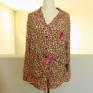Leopard Print Pajama Set with Pink Accents